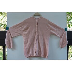 Saks Fifth Avenue Vintage 100% Cashmere Pink Cardigan Sweater Pearl Button Small